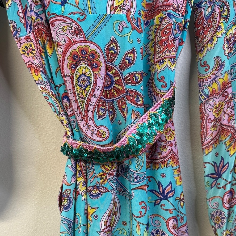 NWT Boston Proper Beach Turquoise Paisley Embellished Printed Wrap Dress Size S - Picture 8 of 10